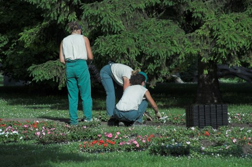 Carefully planned landscaping operation with safety controls in place