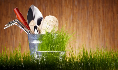 Hard landscaping features such as paving and edging in a local garden